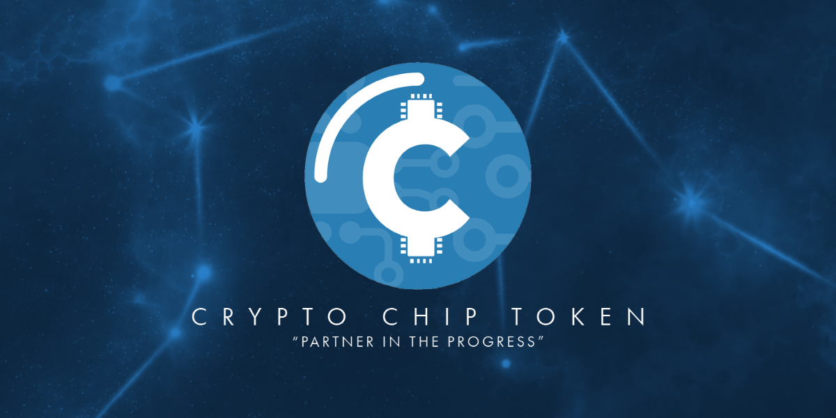 A BVC Token fantáziarajza crypto chip token felirattal, kék-fehér logóval, amelyben egy C betű rajzolódik ki