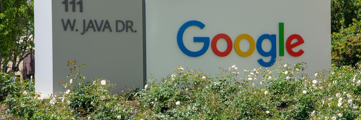 A Google logója egy gazos, elhanyagolt területen, ahol süt a nap