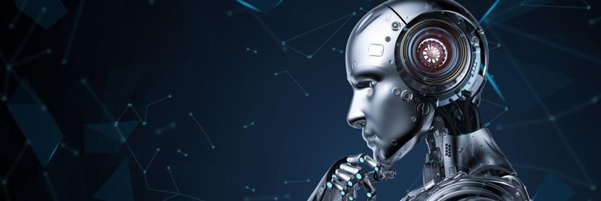 A mesterséges intelligenciával működő robot gondolkozik a jövőjén