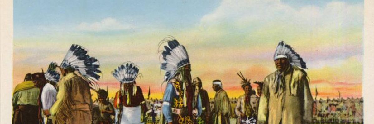 Osage indiánok táncolnak, akiknem most elvették a szent indiánbarlangjukat