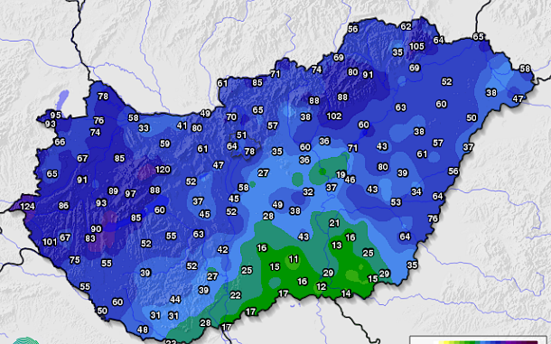 30 napos csapad&eacute;k&ouml;sszeg millim&eacute;terben - forr&aacute;s: Hungaromet