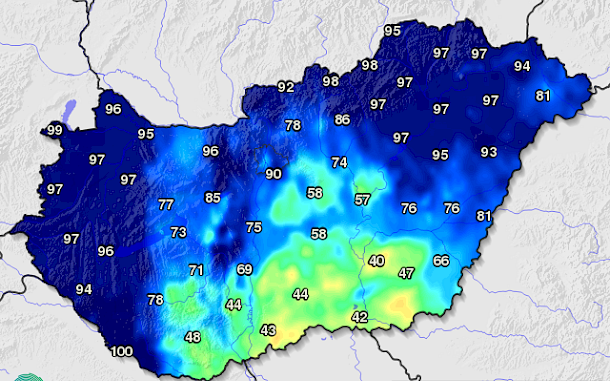Talajnedvess&eacute;g a hasznos&iacute;that&oacute; v&iacute;ztartalom ar&aacute;ny&aacute;ban (sz&aacute;zal&eacute;k) forr&aacute;s: Hungaromet